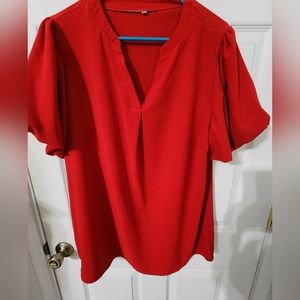 Red Bubble sleeve Blouse